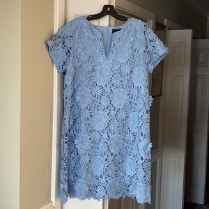 Abbey Glass Cornflower Blue Floral Lace Midi Dress Sz. L